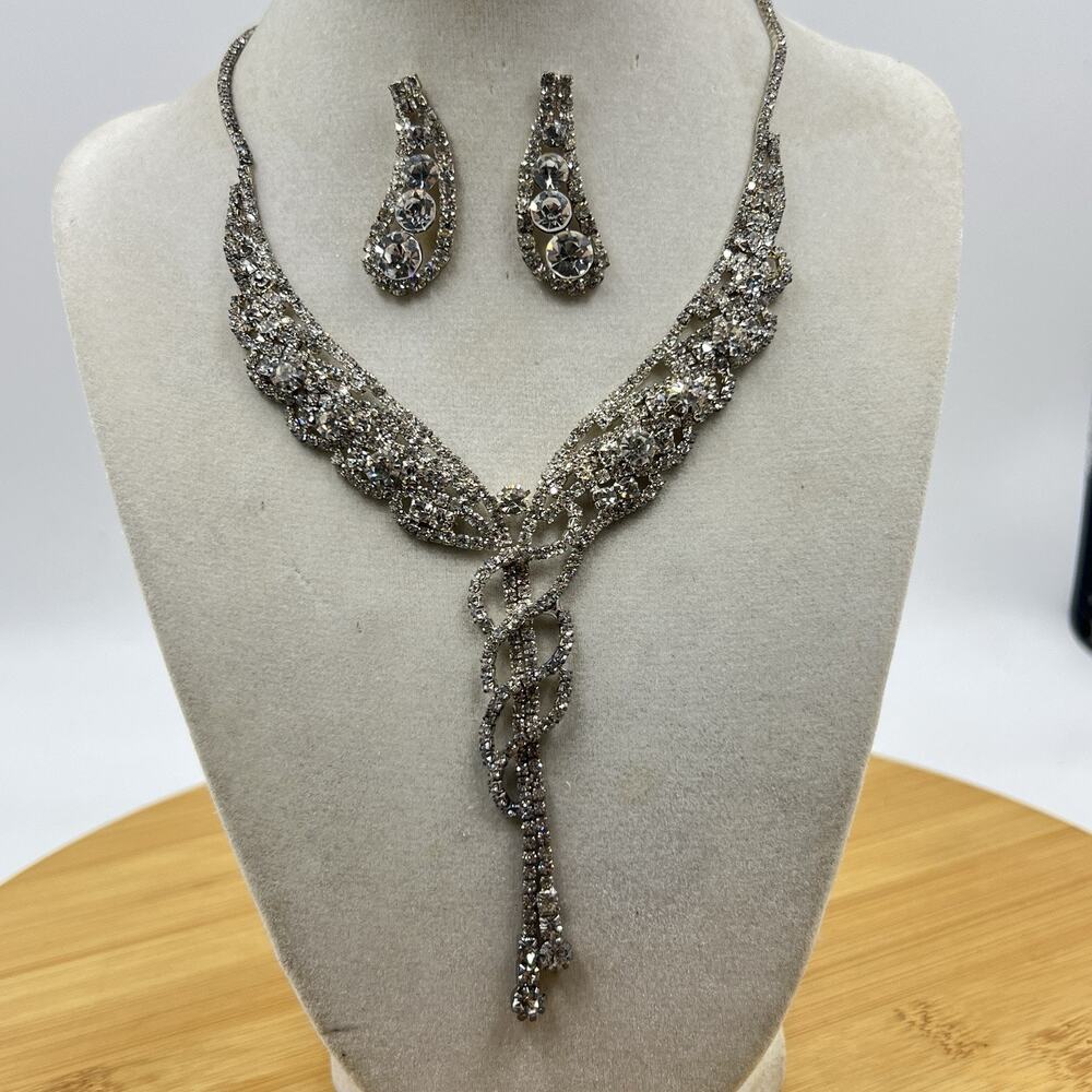 Maximalist Crystal Necklace And Earring Set Bridal Prom Homecoming Regencycore